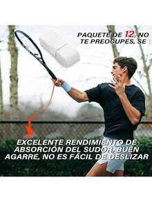VXMBNB, Overgrip Tenis, Overgrip Padel de 12 Piezas, Absorbente del Sudor y Antideslizante, Apto para Tenis, Cricket y Otras Raquetas. - Blanco - Ver 9