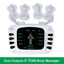 专业 TENS 机器多功能按摩器，适用于肩部、颈部、坐骨神经痛和背部放松肌肉刺激器双输出 TENS EMS 装置电子脉冲按摩器，带 5 对贴片