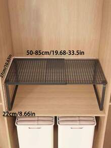 耐用可调节、可扩展衣柜收纳架 - 节省空间的可堆叠金属储物架，抛光表面，无需组装。适用于厨房、卧室、桌面收纳、储物架、实用架、收纳架、厨房架、厨房配件、鞋架、储物架、壁架。
