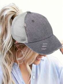 1 件女式复古做旧高马尾棒球帽，经典后扣式太阳帽，适合日常休闲装、节日、派对、万圣节 - 彩色 - 查看 21