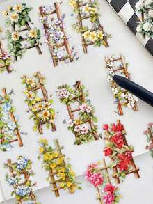 50pcs Flower Ladder Artistic Graffiti Stickers Transparent Waterproof Creative Decoration Phone Case Laptop Guitar Cup Stationery Box DIY Stickers