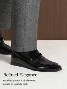 Men's Tuxedo Patent Classic Velvet Loafer Slip On Shoes For Wedding Party Shoes - màu đen - Xem 4
