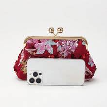 Sequin Evening Bag Exquisitely Crafted Evening Bag With Asymmetrical Sequin Embroidery And Floral Motifs. Clutch Bag Ideal For Parties, Wedding, Prom, Dinner/Banquet, Dinner/Banquet, Best Gift For Women Mom Teacher Friend Bridesmaid Lightweight Clutch Bag - Burgundy - View 9