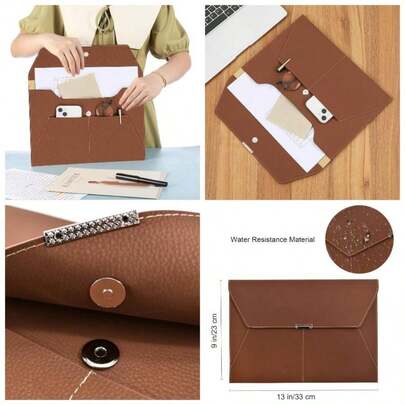 - Carpeta de archivos, organizador de documentos, impermeable, portafolios de piel con 3 bolsillos, sobres de archivo para papel tamao A4 con cierre magntico de botn a presin caf