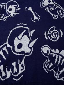 ANDREILEE Men's Casual Dinosaur Print Crew Neck Loose Fit Pullover Sweater, Versatile Street Style, Suitable For Spring, Autumn, Winter - Navy Blue - View 8