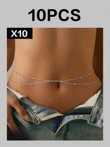 1 Stück Sexy Kreuz-Ketten Körperkette für Frauen, minimalistischer Perlen Taillen-Kette, Modisches Accessoire, Sommer Strand Party Grundausstattung