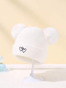 3 Pieces Set Of Solid-Color Warm Knitted Caps For Babies, Girls And Boys In Autumn And Winter, With Heart-Shaped Embroidery Design, Suitable For Warm Family Party Gifts For Babies