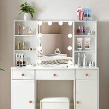 Dressing Table Vanity W/ LED Mirror Stool Drawers Set Makeup Desk UK - White - View 5