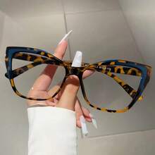 Fashion Cat Eye Color Block Frame Transparent Lens Women's Glasses - Retro Leopard Print Full Frame Design - Pink Leopard Print - View 2