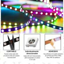 Tira led rgb iluminacion de interiores luces led rgb 5 metros cinta flexible control remoto multicolor regulable instalacion facil decoracion ambiente escenas fiesta salon dormitorio proyecto DIY transformacion espacio - Negro - Ver 6