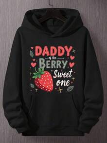 Women Daddy Of The Berry Sweet One Hoodie Casual Loose Fit Long Sleeve Geometric Pattern Gray With Colorful Strawberry Heart Design Comfortable Polyester For Casual Attire Women Size S-3XL,Fall Hoodies,Men's Fall Clothes,Street Wear,Halloween,Mens Hoodies,Y2k Clothes,Jesus Hoodie,Thanksgiving Day,Nightmare Before Christmas,Christmas - 黑色 - 查看 1