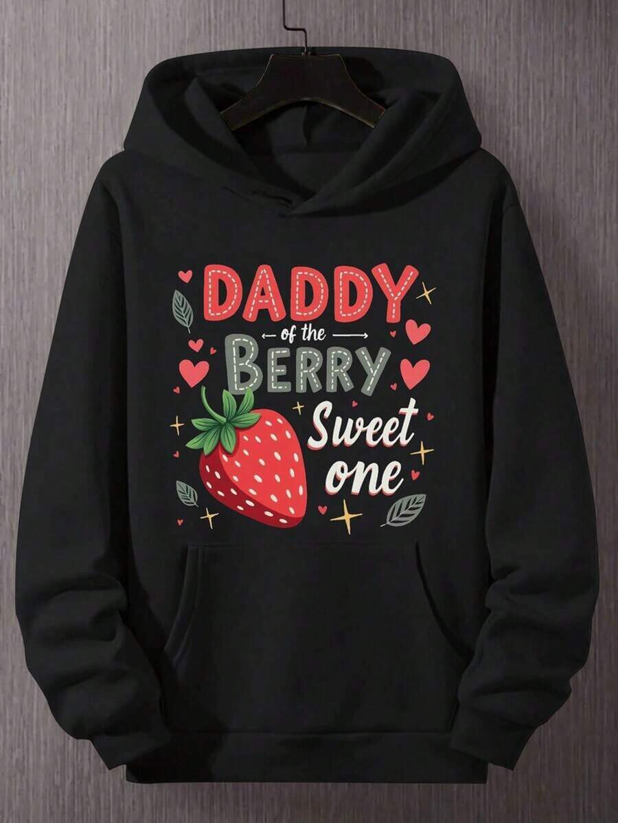 Women Daddy Of The Berry Sweet One Hoodie Casual Loose Fit Long Sleeve Geometric Pattern Gray With Colorful Strawberry Heart Design Comfortable Polyester For Casual Attire Women Size S-3XL,Fall Hoodies,Men's Fall Clothes,Street Wear,Halloween,Mens Hoodies,Y2k Clothes,Jesus Hoodie,Thanksgiving Day,Nightmare Before Christmas,Christmas - 黑色 - 查看 1