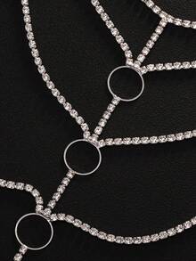 女士金色水晶身体链，性感歌舞女郎舞台风格多层胸饰带环，夜店派对配饰 - 彩色 - 查看 6