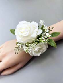 1个/6个装涤纶玫瑰手镯花，休闲风，婚礼/新娘派对胸花，伴娘花环，情人节配饰 - 手腕花 - 查看 15