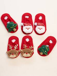 1 Pair Children's Christmas Series Socks, Red Non-Slip Dot Toddler Socks With Santa Claus, Christmas Tree, Christmas Star Patterns, Skin-Friendly Breathable Soft, Available In Boat Socks Or Floor Socks, Suitable For New Year Celebration Gatherings And Parties - Multicolor - View 8