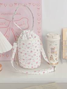 1 szt. pikowana okrągła torebka na ramię, torebka typu wiadro, śliczna okrągła torebka, przenośna torba podróżna na butelkę z wodą, torba na ramię z kieszenią na telefon, uchwyt na butelkę z wodą, torba podróżna na ramię z kwiatowym wzorem i kokardą, z odpinanym paskiem na ramię, śliczna okrągła torebka do podróży, codziennego życia, biura, nauki, na zewnątrz, do pracy, prezent urodzinowy, prezent dla przyjaciela - Wielokolorowe - Zobacz 17