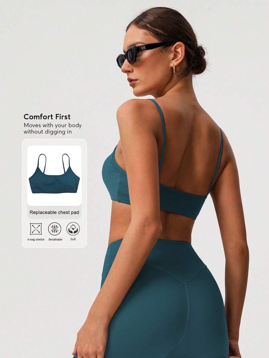 Sodalemon Áo ngực thể thao tập yoga dây thẳng hở lưng cho nữ