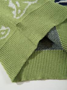 ANDREILEE 男士休闲恐龙印花圆领宽松套头毛衣，百搭街头风，适合春、秋、冬三季穿着。 - 綠色 - 查看 6