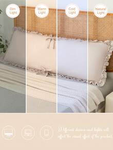 1pc Polyester Solid Color Knotted Ruffle Edge Long Bolster Pillow Cover (Pillow Insert Not Included), Pastoral Vintage Elegant Style, Bedroom & Room Decor, Ideal Gift, Decorative Lumbar Pillow - Beige - View 6