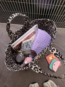 1 Personalized Women's Shoulder Bag, Custom Name Embroidery Crossbody Bag, Large Capacity Leopard Print Casual Handbag, Tote Bag, Shopping Bag, Suitable For Daily Use, Can Be Used As Family, Friends, Christmas, Easter, Spring Festival, Minimalist, Commuter, Business Casual, Basic, Customized, Personalized, Unique, Customized, Ideal Gift - Brown - View 4