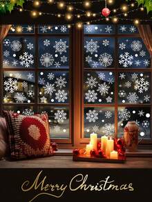 137pcs-Snowflake Window Stickers, Christmas Decorations White Christmas Snowflakes Window Clings,Easy To Apply Stickers For Festive Home Decoration Winter Decorations,Christmas,Glass Windows Removable Winter Door Background Decorations - Clear - View 8