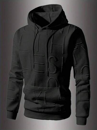 男士秋冬新款字母提花卫衣，时尚休闲套头衫，纯色长袖上衣