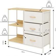 MU:4LIFE Organizador Cajonera De 3 Cajones y 3 Estante de Almacenamiento para Hogar Y Oficina, Organizador De Estructura Metal y Cajones De Tela Lino Poliéster y Tela No Tejida (Blanco crema) - Roble Negro - Ver 11