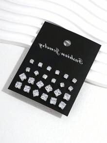 48-24 件/套简约朋克几何圆形、方形锆石男士耳环，适合华丽派对、节日、度假、音乐活动、情侣、聚会、约会、礼物、休闲装 - 彩色 - 查看 2