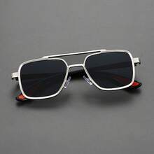 1 Piece Of Men's Vintage Geometric Frame Glasses, Fashion Accessory. - 銀色框灰色鏡片 - 查看 10