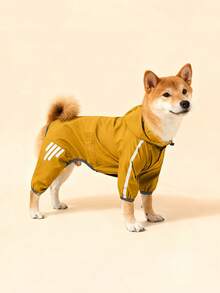 1pc Dog Waterproof Jacket Raincoat, Reflective Hooded Rain Jacket For Small Dogs & Cats, Lightweight Dog Clothes With Leash Hole, Windproof & Snowproof - Yellow - View 20
