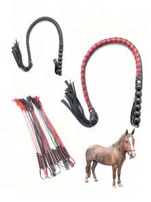 95厘米软PU皮革手柄专业马鞭、马鞭、蛇鞭、训练鞭、手工编织可重复使用马鞭，适用于训练、练习和户外游戏，易于使用和操作的马术配件、道具