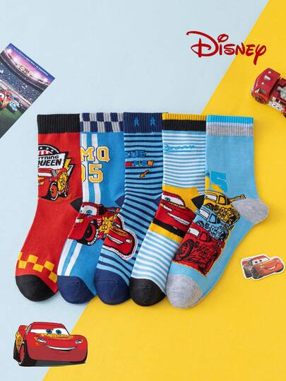 Disney 5/10双装袜子，卡通圣诞节和赛车图案设计，男士新奇袜子，适合圣诞节、新年礼物，休闲家居袜