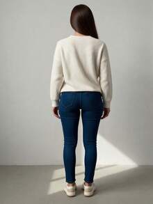 Pantalón Mujer Casual Slim Tela Elástica Bolsillos Button Zipper Ajustado Sin Estampado  Primavera Verano Diario Pantalón - Azul oscuro - Ver 2
