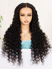 Peluca de cabello humano con frontal de encaje 360 de onda profunda suelta Invisi-Drawstring de Tinashe, sin pegamento, rizado, con densidad del 180% - SNatural - Ver 4