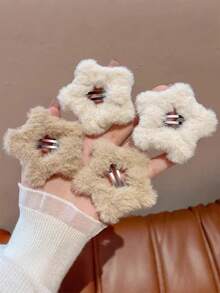 1pc/4pcs Cute Simple Plush Five-Pointed Star Hair Clips For Kids, Suitable For Daily Wear, Autumn/Winter