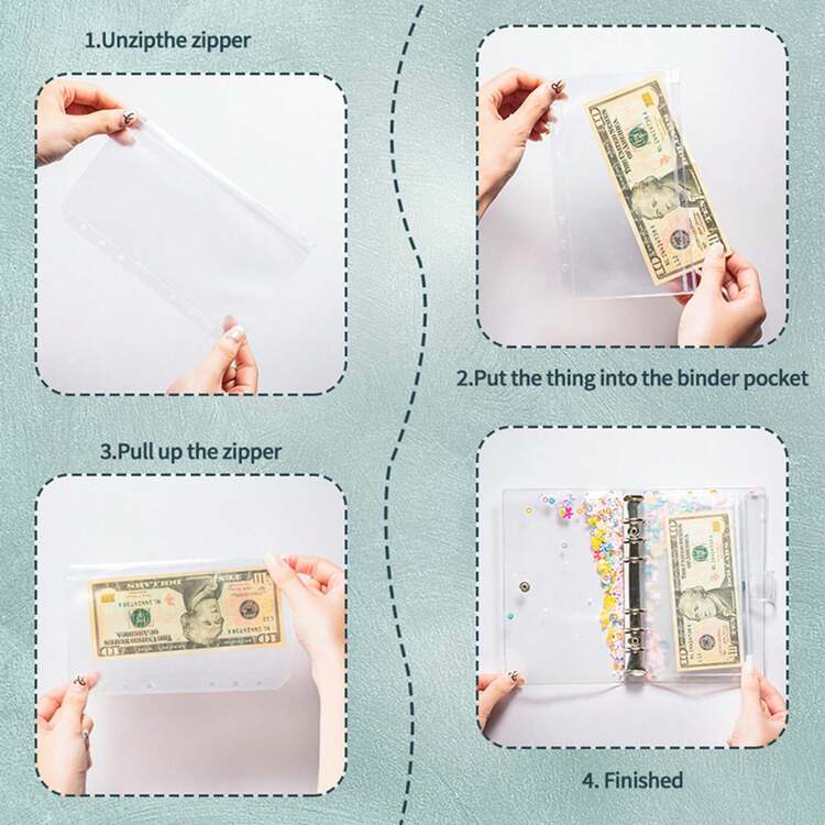 Túi đựng vé A6 trong suốt, 15 tờ giấy rời, sổ tay PVC có khóa kéo, túi đựng vé (Không bao gồm bìa) - Nhiều màu - Xem 3