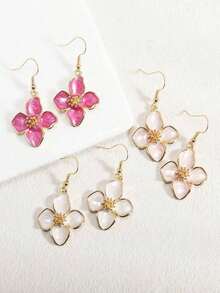 1 Pair Fashionable, Elegant, Luxury, Sweet, Minimalist, Versatile Enamel 4-Petal, 5-Leaf, 6-Daisy Floral Earrings In Pink, White, Magenta, Orange, Purple, Red, Green, Suitable For Spring/Summer Everyday And Holiday Wear - 粉色 - 查看 6