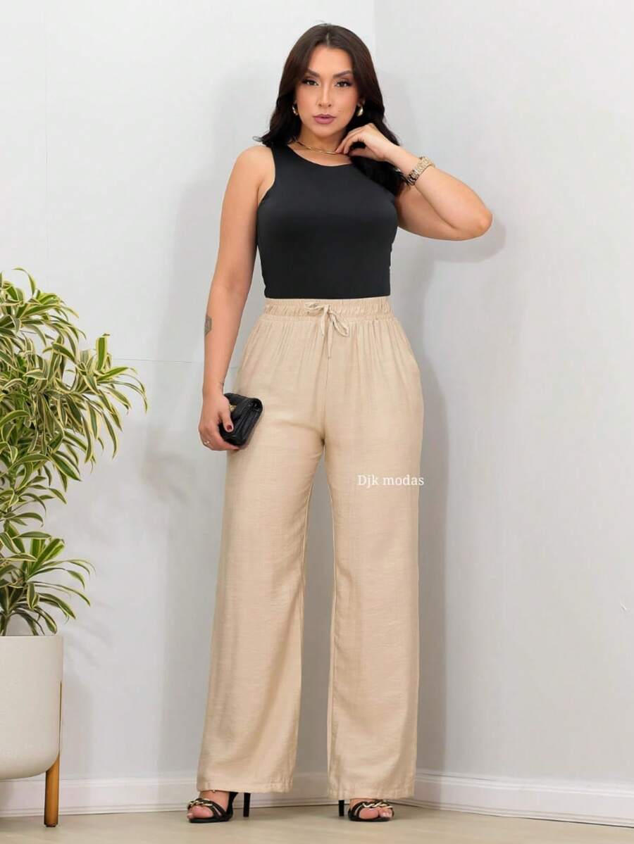 DUNA Fabric Pants With Lining, Pocket And Elastic Waist - Beis - Ver 1