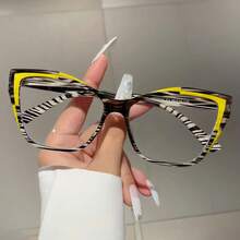 Fashion Cat Eye Color Block Frame Transparent Lens Women's Glasses - Retro Leopard Print Full Frame Design - Pink Leopard Print - View 11