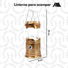 Lámpara solar compacta de acampar emergencia recargable USB entrada tipo C camping senderismo linterna resistente agua portátil batería de larga duración actividades exteriores iluminación multiusos - Dorado - Ver 2