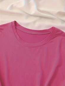 Playera camiseta gráfica dama mujer manga corta cuello redondo básica cómoda fresca ligera moderna juvenil casual estampado colibrí ave linda tierna cute primavera verano - Rosa Fucsia - Ver 3