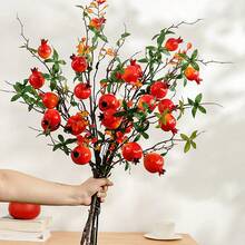 1 pieza/5 piezas Ramas artificiales de granada, ramas de fruta realistas para la cosecha de otoño, Acción de Gracias, Halloween, bodas de temporada y decoración del hogar - Rojo - Ver 5