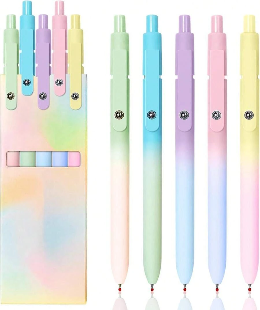 5 Pcs 0.7mm Black Gel Pens – Smooth  Fine Tip, Quick-Dry Ink, Smooth Writing Pens Aesthetic Gradient Design | Must-Have Study Tools For Back To School Gifts For Girly Nursing Teacher Women