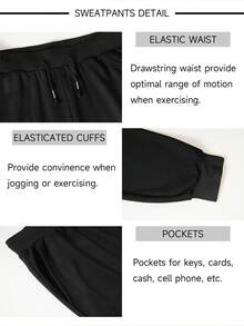 Mens Black Hoodie Jogger Tracksuit 2 Piece Set For Sports Activewear Homewear And Casual, Mens Tracksuit Hoodie And Joggers Black Set For Urban Streetwear Workout And Relaxing At Home - Black - View 6