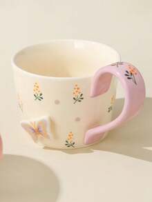 1 pieza Taza con relieve floral y mariposa, hermosa vajilla para el hogar, la oficina, la residencia estudiantil, el desayuno, el agua, regalo, cumpleaños, cafetería, amigos