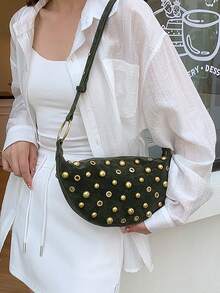 Steampunk Style Mushroom Rivet Shoulder Bag For Women - Army Green - View 1