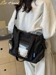 [US-Based Shipping]New Canvas Tote Bag, Ita Shoulder Bag, Cute Wallets & Clutch Bags, Unisex Cute Crossbody Bags, Ita Women's Crossbody Bags, Commuter Totes, Women's Handheld Shoulder Bags, Oxford Cloth Solid-Color Large-Capacity Crossbody Bags With Transparent Pocket Design, Large-Capacity Totes With Coin Pockets, New Korean-Style Collegiate Multi-Pocket Backpacks, Versatile Casual Crossbody Bags, Medium-Sized Canvas Bags, Transparent PVC Pocket Pressure-Relief Backpacks, Bohemian-Style Backpacks & Book Bags Suitable For Women Or Students, Perfect For Organizing Books, Shopping, Back-To-School Scenarios, Youth Arts & Sciences Backpacks, School Supply Storage, Campus Tote Bags, Book Totes, Back-To-School Essentials, Large Capacity Waterproof Design, Lightweight And Foldable, Classic Casual Style, Ideal For Young Women/College Students/Teachers, Perfectly Suited For Back-To-School Season, First Day Of School, Middle/High School Settings, Campus Totes, University Must-Have Items - 多色 - 查看 9