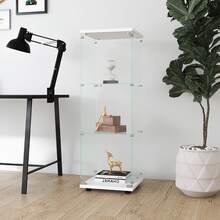 Glasvitrine Standvitrine, Vitrinenschrank mit Schloss und 1 Türen 3 Etagen Vitrine mit Glas Sammlervitrine für Sammlerstücke, Bücher, Modelle Weiß - Weiss - Übersicht 2