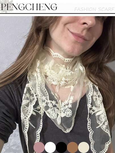 1件时尚花卉刺绣蕾丝头巾，复古女士三角头巾，优雅头饰发饰，教堂祈祷及婚礼面纱，新娘蕾丝曼蒂拉，秋季服装，女士情人节配饰