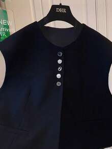 New Sleeveless Blazer-Style Loose Vest Coat For Spring And Summer. - Black - View 3